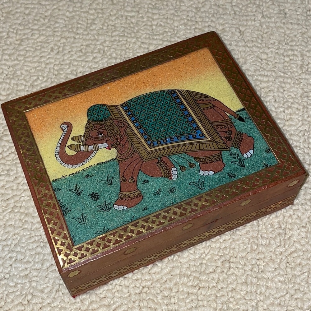 Elephant Print Wooden Jewelry Box